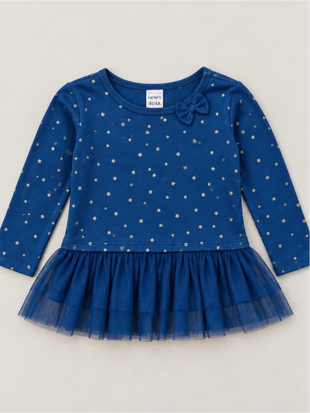 Carter's Royal Blue Long Sleeve Star Tulle Hem Top